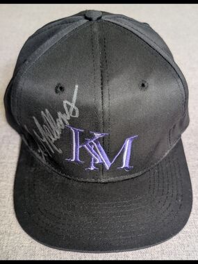 Vintage 90s Ken Mellons Autographed Snapback Black & Purple Hat Cap Flat Brim